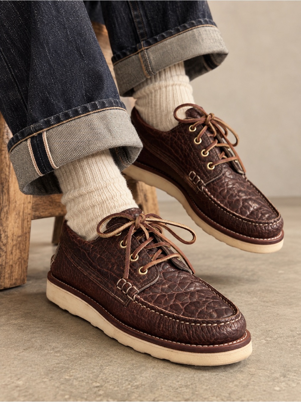 New England Outerwear Cataumet Oxford Bison Leather Boat Shoes